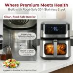 MIRASTON Air Fryer, 8.5QT Family Size Digital Air Fryers, BPA-Free, Smart Touchscreen with 8-Preset, Air Frying, Reheat Leftovers, Party Food, Fast Cooking, Dishwasher-Safe, Stainless Steel