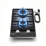 TOPWISH 12 Inch Gas Cooktop 2 Burner, Propane Stove Top 18,000 BTU Black Tempered Glass LPG/NG Convertible Dual Fuel Built-in Natural Hob with Thermocouple Protection for Rvs Kitchens Apartment Indoor