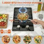 TOPWISH 12 Inch Gas Cooktop 2 Burner, Propane Stove Top 18,000 BTU Black Tempered Glass LPG/NG Convertible Dual Fuel Built-in Natural Hob with Thermocouple Protection for Rvs Kitchens Apartment Indoor