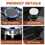 TOPWISH 12 Inch Gas Cooktop 2 Burner, Propane Stove Top 18,000 BTU Black Tempered Glass LPG/NG Convertible Dual Fuel Built-in Natural Hob with Thermocouple Protection for Rvs Kitchens Apartment Indoor