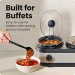 Chefman Triple Slow Cooker & Food Warmer, Three Crock Slowcooker with 2.5 Qt. Ceramic Crocks, 7.5-Quart Total Capacity, PFAS-Free, Three Temperature Settings, Dishwasher-Safe Parts – Stainless Steel