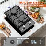 TOPWISH 12 Inch Gas Cooktop 2 Burner, Propane Stove Top 18,000 BTU Black Tempered Glass LPG/NG Convertible Dual Fuel Built-in Natural Hob with Thermocouple Protection for Rvs Kitchens Apartment Indoor