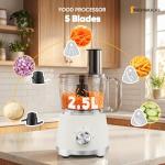 NEWBULIG Food Processor 10.5 Cup, Vegetable Choppers with Slicing Shredding Chopping Kneading, Dishwasher Safe, Food Grinder, Stainless Steel Blades, for Smoothie Fruit Dough, 2.6QT