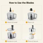 NEWBULIG Food Processor 10.5 Cup, Vegetable Choppers with Slicing Shredding Chopping Kneading, Dishwasher Safe, Food Grinder, Stainless Steel Blades, for Smoothie Fruit Dough, 2.6QT