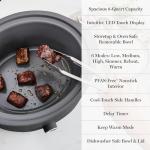 Martha Stewart 8 QT Slow Cooker, Programmable with Timer, 3 Heat Settings (Low, High, Warm), Nonstick Ceramic Removable Crock, Stovetop & Oven Safe, Glass Lid, Simmer, Reheat, Warm, Caviar