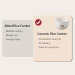 Joydeem Ceramic Rice Cooker FD20S-W, 4 Cups Uncooked Rice Cookers with Pure Ceramic Inner Pot, 24h Dealy Start, 2L, White