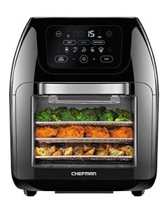 CHEFMAN Multifunctional Digital Air Fryer+ Rotisserie, Dehydrator, Convection Oven, 17 Touch Screen Presets Fry, Roast, Dehydrate, Bake, XL 10L Family Size, Auto Shutoff, Large Easy-View Window, Black