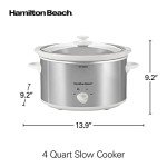 Hamilton Beach 4-Quart Slow Cooker with 3 Cooking Settings, Dishwasher-Safe Stoneware Crock & Glass Lid, Stainless Steel (33140G)