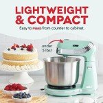 Dash Stand Mixer (Electric Mixer for Everyday Use): 6 Speed Stand Mixer with 3 Quart Stainless Steel Mixing Bowl, Dough Hooks & Mixer Beaters for Dressings, Frosting, Meringues & More - Aqua