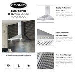 COSMO COS-63190 36 in. Vista Collection 380 CFM Ducted Wall Mount Range Hood, Button Controls, LED Lights, Stainless Steel