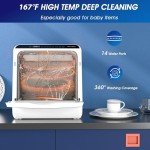 AIRMSEN Portable Countertop Dishwashers, 5 Washing Programs Mini Dishwashers with 5 L Built-in Water Tank and Double-layered Glass Door, No Hookup Needed for Home, Apartments & RVs