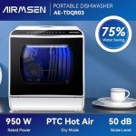 AIRMSEN Portable Countertop Dishwashers, 5 Washing Programs Mini Dishwashers with 5 L Built-in Water Tank and Double-layered Glass Door, No Hookup Needed for Home, Apartments & RVs