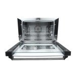 Cadco OV-003 18-7/8" Quarter-Size Countertop Convection Oven for Restaurant Hotel Food Truck Concession Kiosk, (3) Quarte-Size Sheet Pan Capacity and Manual Controls, Stainless Steel, 120V, NSF