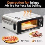 Electric Timed Pizza Oven Heats up to 800℉, Makes 12 Inch Pizzas in Minutes, Countertop Oven with 15 Functions and 10 Accessories for Multi-functions, Stainless Steel