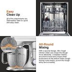 Mini Angel Stand Mixer,10-Speed 5QT Kitchen Electric Mixer,Tilt-Head Food Mixer with Dough Hook, Wire Whisk, Flat Beater, Stainless Steel Bowl (Silver)