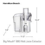 Hamilton Beach 67702 Juicer Machine, Big Mouth Large 3” Feed Chute for Whole Fruits and Vegetables, Easy to Clean, Centrifugal Extractor, BPA Free, 800W Motor, White