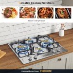 Empava EMPV-24GC4B67A 24" Gas Stove Cooktop 4 Italy Sabaf Sealed Burners NG/LPG Convertible Stainless Steel Cooker, 24 Inch