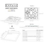 Empava EMPV-24GC4B67A 24" Gas Stove Cooktop 4 Italy Sabaf Sealed Burners NG/LPG Convertible Stainless Steel Cooker, 24 Inch