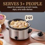 Elite Gourmet MST-275XS Electric Oval Slow Cooker, Adjustable Temp, Entrees, Sauces, Stews & Dips, Dishwasher Safe Glass Lid & Crock (2 Quart, Stainless Steel)