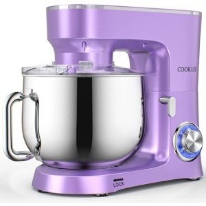 COOKLEE Stand Mixer, 9.5 Qt. 660W 10-Speed Electric Kitchen Mixer with Dishwasher-Safe Dough Hooks, Flat Beaters, Wire Whip & Pouring Shield Attachments for Most Home Cooks, Lavender