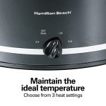 Hamilton Beach Slow Cooker with 3 Cooking Settings, Dishwasher-Safe Stoneware Crock & Glass, 8-Quart Built-In Lid Rest, Black