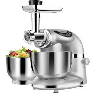Aifeel Stand Mixer, 8.5QT+ 6QT Two Stainless Steel Bowls Electric Food Mixer, 7 in 1 Multifunctional Kitchen Mixer with Dough Hook, Whisk, Beater, Meat Grinder,Pasta & Cookie Maker-Silver