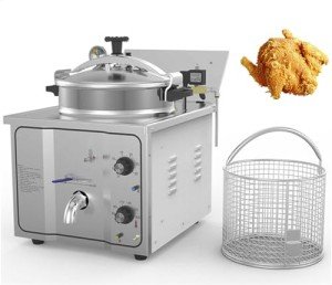 PreAsion 16L High Pressure Fried Chicken Machine 110V Chicken Pressure Fryer Counter Top Electric Deep Fryer With Thermostat Food Oven Fryer, Fried Delicacies, Stainless Steel 2400W