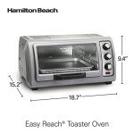 Hamilton Beach 6 Slice Countertop Toaster Oven With Easy Reach Roll-Top Door, Bake, Broil & Toast Functions, Auto Shutoff, Silver (31127D)