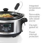 Hamilton Beach Portable 6 Quart Set & Forget Digital Programmable Slow Cooker with Lid Lock, Temperature Probe, Dishwasher Safe Crock & Lid, Stainless Steel (33969A)