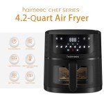HAIMEEC Air Fryer 8-in-1 with 4.2 Qt Capacity and Easy View Windows, Max 400F, 95% Less Oil, 100+ Recipes, Shake Reminder, Nonstick Basket for Roast, Bake, Dehydrate, Reheat, Broil-CE01