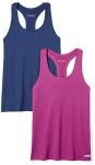 Amazon Essentials Women's Active Workout Quick Dry Tech Stretch Racerback Tank Top (Available in Plus Size), Pack of 2, Fuchsia/Navy, Large