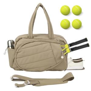 OMISTAR Tennis Bags for Women - Tennis Racket Tote Bag with Shoe Compartment, Racquet Compartment, Water Bottle Pocket, 18.9 x 7.5 x 12.2 in Tennis Bag Weekend Bag for Women, Camel