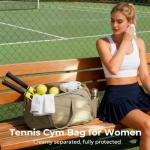 OMISTAR Tennis Bags for Women - Tennis Racket Tote Bag with Shoe Compartment, Racquet Compartment, Water Bottle Pocket, 18.9 x 7.5 x 12.2 in Tennis Bag Weekend Bag for Women, Camel