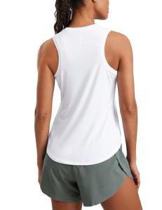 CRZ YOGA Lightweight Racerback Tank Tops for Women High Neck Workout Athletic Running Sleeveless Shirts White Medium