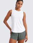 CRZ YOGA Lightweight Racerback Tank Tops for Women High Neck Workout Athletic Running Sleeveless Shirts White Medium