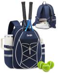 Sucipi Tennis Bag for Kids, Professional Youth Tennis Bag Backpack to Hold 2 Rackets, Tennis Christmas Gifts for Boys Girls, Navy Blue