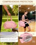 Qagstnkg Roomy Tennis Gym Bag for Women and Men, Quilted Tennis Tote Bag Holds 2 Rackets with Shoe Compartment & Wet Pocket, Lightweight Sports Duffle Bags fits up to 15.6" Laptop (Pink)