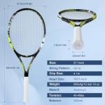 HXE Tennis Rackets for Adults, 2 Player Pre-Strung 27 inch Recreational Tennis Racquet Set for Beginner and Professional with 2 Balls, 2 Overgrips and 1 Carrying Bag