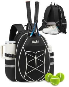 Sucipi Tennis Bag for Kids, Professional Youth Tennis Bag Backpack to Hold 2 Rackets, Tennis Christmas Gifts for Boys Girls, Black