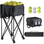Lnmuzm Tennis Ball Hopper for 120 Balls，Tennis Ball Basket with Removable Storage Bag，Wheeled Tennis Ball Cart for Serve Training ，Portable Pickleball Baseball Hopper Basket