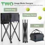 Lnmuzm Tennis Ball Hopper for 120 Balls，Tennis Ball Basket with Removable Storage Bag，Wheeled Tennis Ball Cart for Serve Training ，Portable Pickleball Baseball Hopper Basket