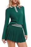 Tennis Skirt Sets for Women Zipper Color Block High Waisted Golf Polo Two Piece Skirt Set Women 2 Piece Outfits A Green