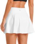 Stelle Women Tennis Golf Skirts High Waisted with Inner Shorts for Athletic Workout Sports Skorts Running Pickleball (WT, S) White