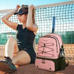 Arcoyard Tennis Bag, Large Tennis Bags For Women, Tennis Backpack with Ventilated Shoe Compartment and Insulated Pocket, Hold 2 Tennis Pickleball Rackets, Tennis Pickleball Balls and More (pink)