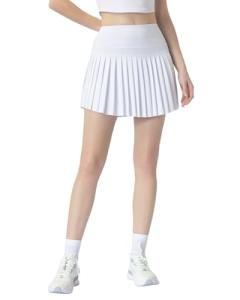 Women's Pleated Skort - High-Waisted, Built-in Dual-Pocket Shorts, UV Protection for Tennis & Daily Wear Bright White