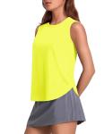 PINSPARK Womens Workout Tops Quick Dry Athletic Tank Top UPF 50+ Sleeveless Running Shirts with Side Slits Lightweight Yoga Top, Neon Yellow Small