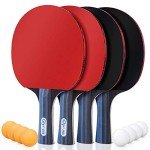Glymnis Ping Pong Paddles Set of 4 Table Tennis Rackets with 8 Balls, Storage Case for Indoor Outdoor Table Tennis Paddle Game Accessories