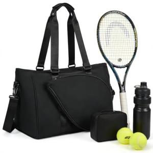 MOGARBRO Tennis Bag for Women Men, Tennis Tote Racket Bags with Wet Pocket,Pickleball Badminton Bags, Women Gym Weekend Overnight Bag With Small Storage Bag