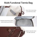 Zenthara Tennis Bag with Organized Compartments Leather, Detachable & Adjustable Shoulder Strap, Tennis Backpack with Velcro Racket Holder, Fits Tennis, Squash & Badminton Rackets (Brown)