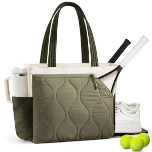 Sucipi Tennis Gym Bag for Women - Tennis Tote Bag Holds 2 Rackets with Shoe Compartment & Wet Pocket, Water-Resistant Duffel Bags fits up to 15.6" Laptop for Work Travel Weekend, Green